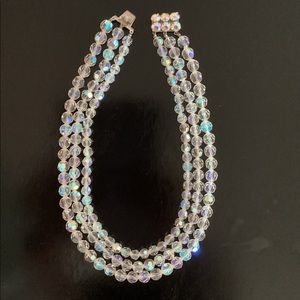 Three strand crystal beaded necklace